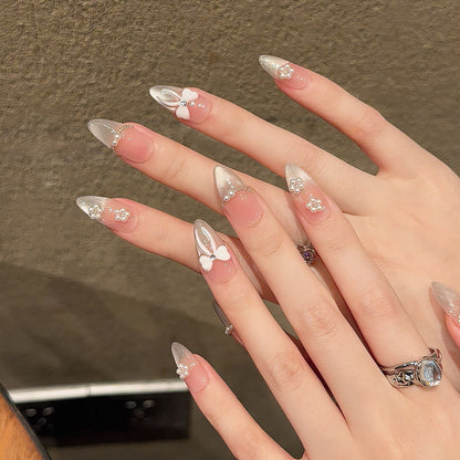 Handmade wearable nail art Summer girl's creamy style icy glutinous bowknot French manicure