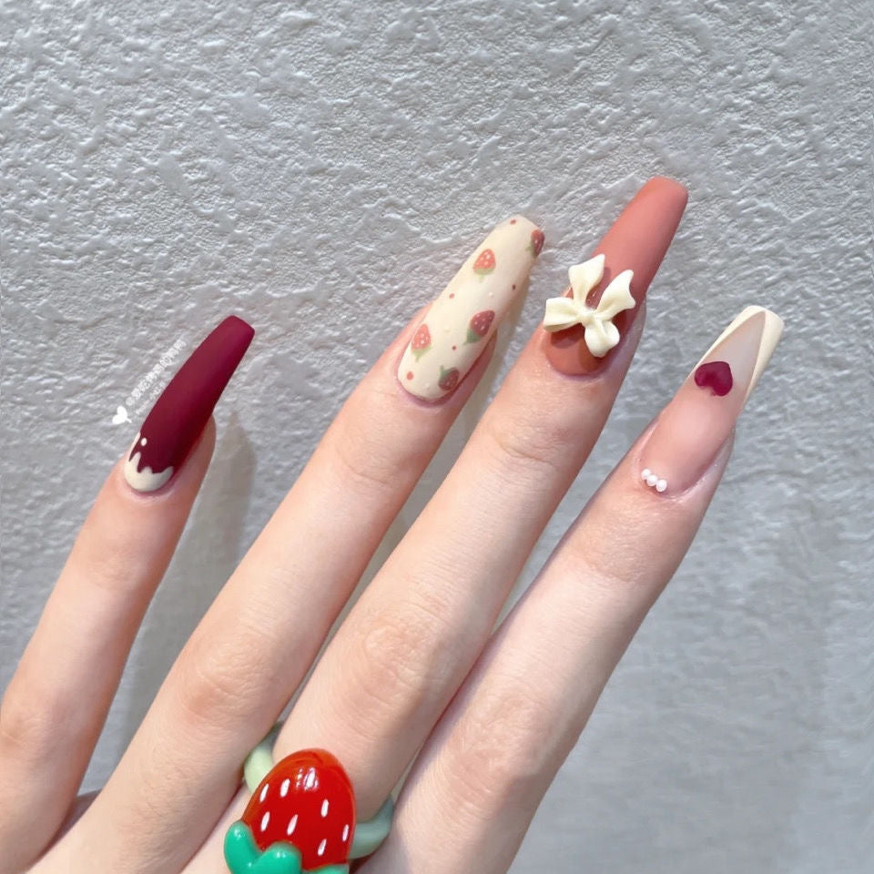 Strawberry jam handmade nail art