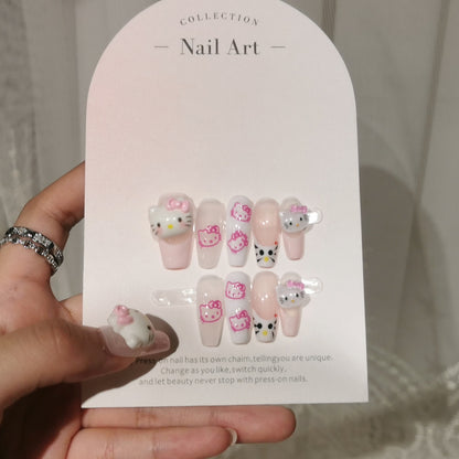 Handmade press-on nails. Hello Kitty