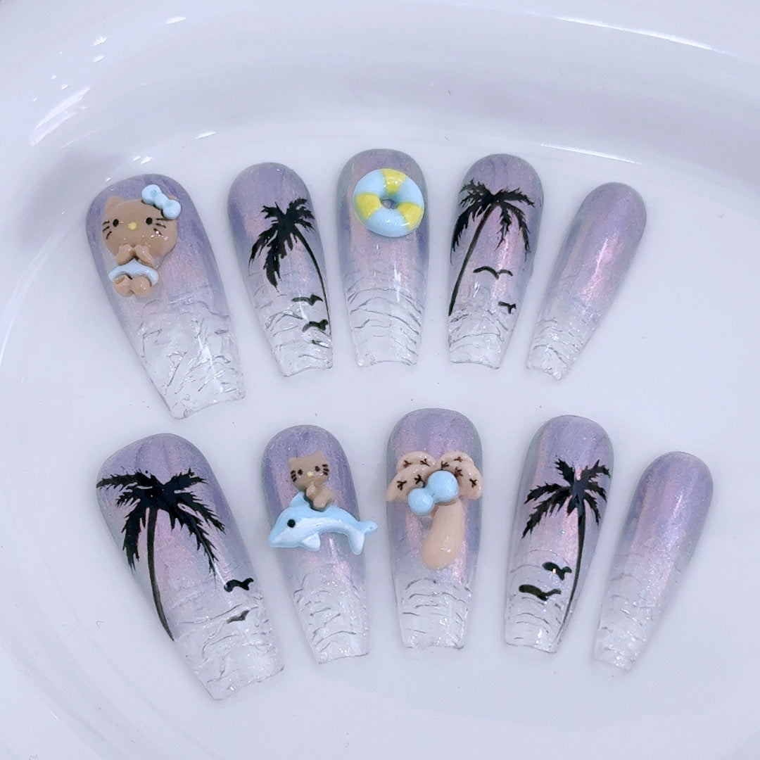 Hawaiian cat's eye pure handmade press-on nails