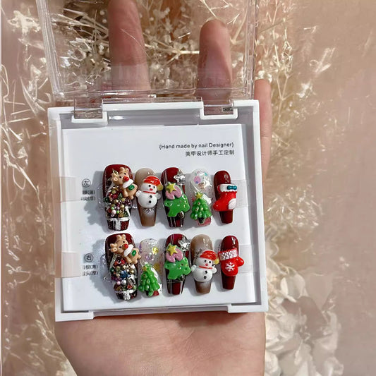 Handmade press-on nails with Christmas theme