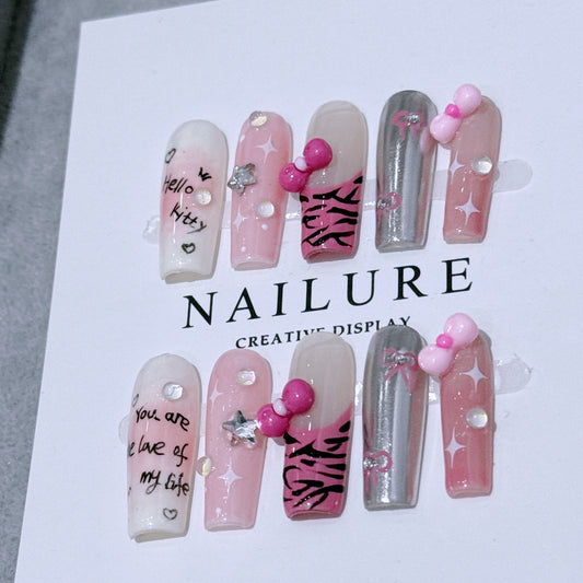 Pure handmade nail art. Y2K graffiti spicy girl pink