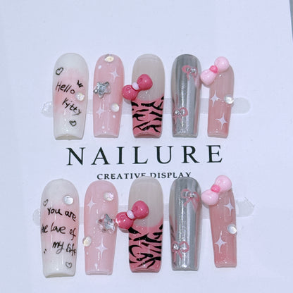 Pure handmade nail art. Y2K graffiti spicy girl pink