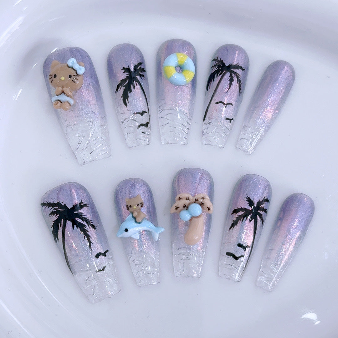 Hawaiian cat's eye pure handmade press-on nails