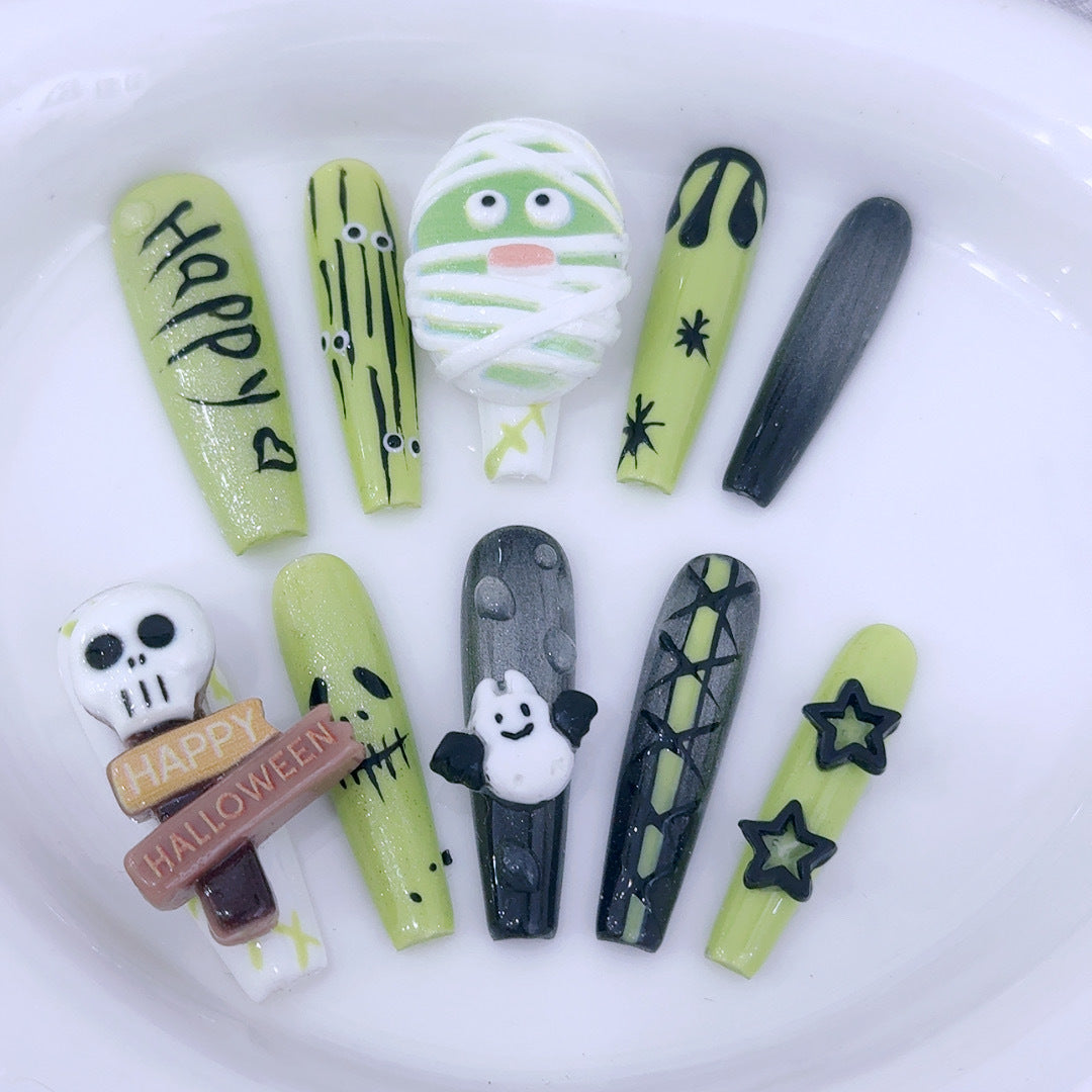 Halloween skeleton bandage man handmade nail art