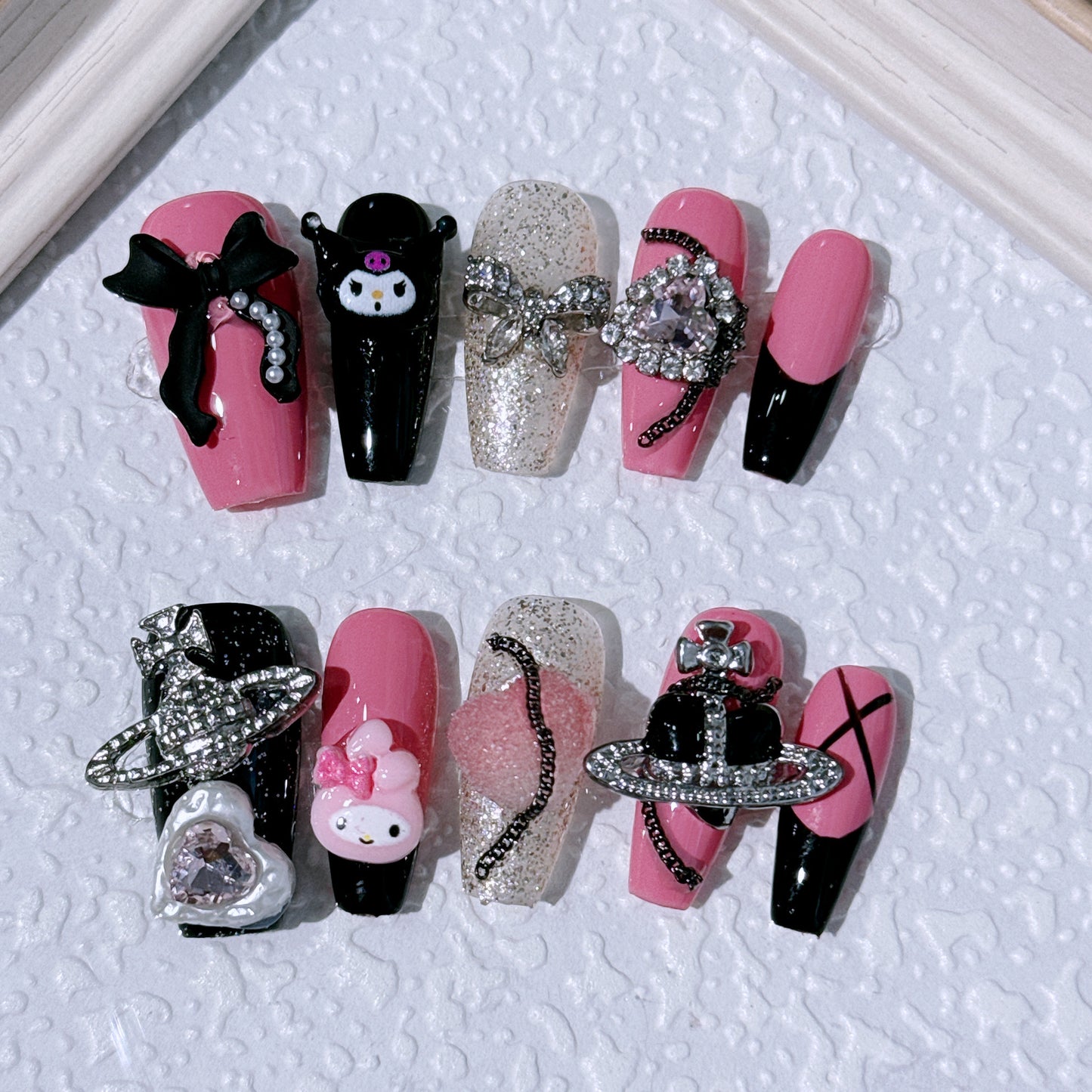 Kuromi bow handmade press-on nails