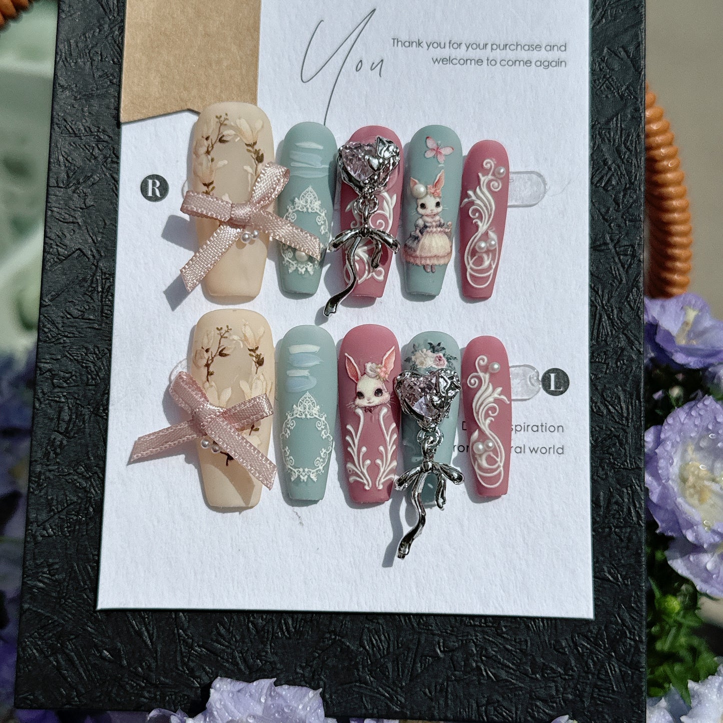 Vintage palace bunny princess handmade press-on nails