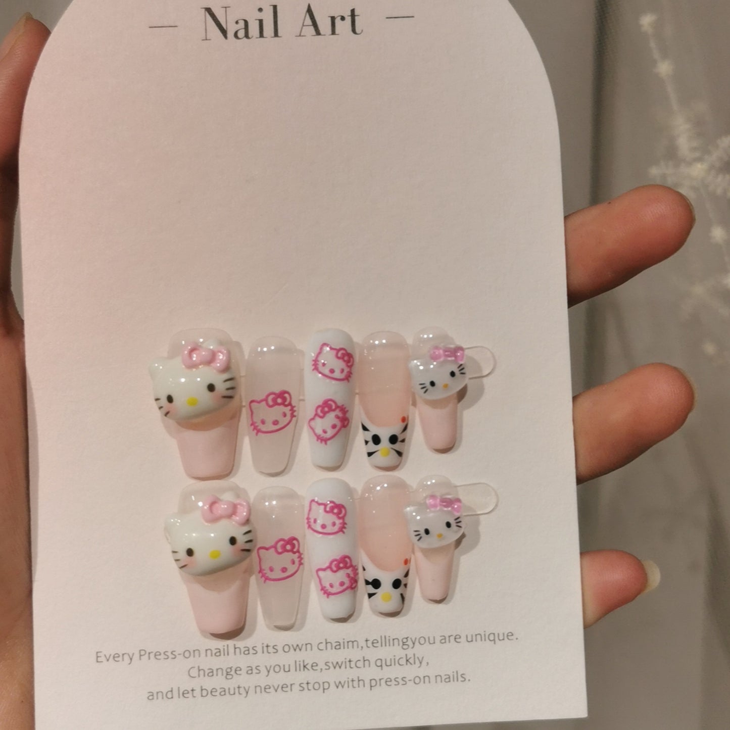 Handmade press-on nails. Hello Kitty